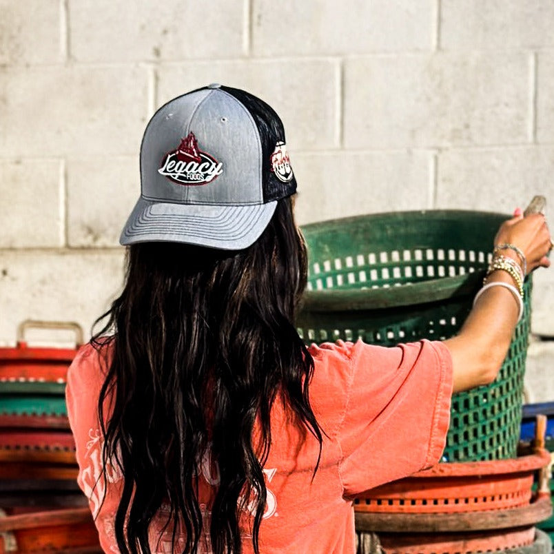 Grey hat with black mesh